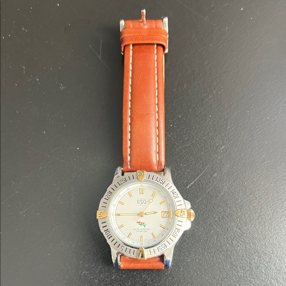 Men's Silver and Brown Watch